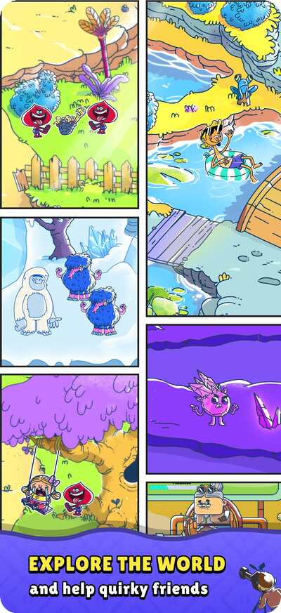 Bloom world map: illustrated comic panels of the game's regions and characters