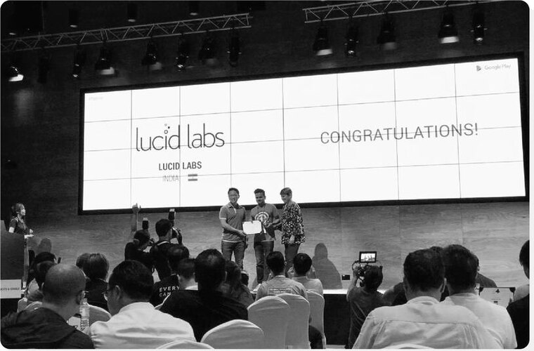 Lucid Labs on screen at the Google Indie Games Accelerator graduation
