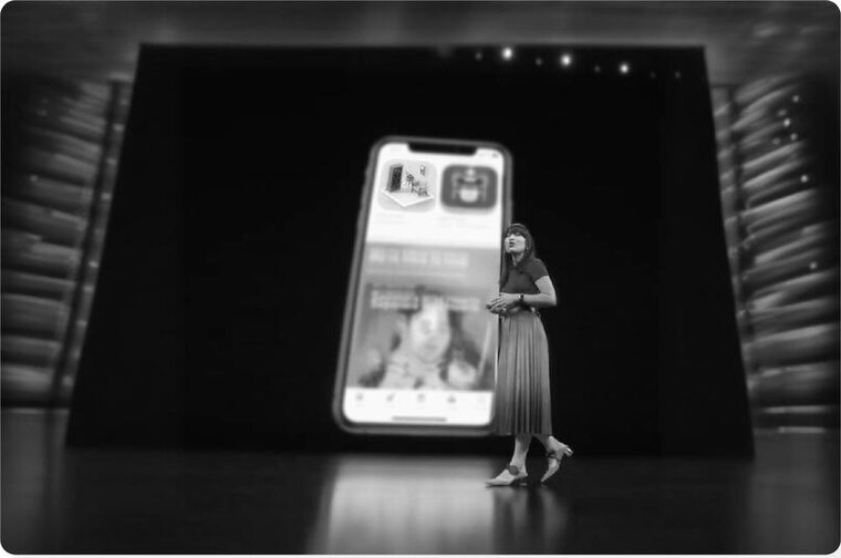 Possessions shown on a giant phone screen on the WWDC 2019 stage